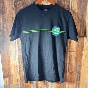 Santa Cruz Skateboards Black T-Shirt Green Blue Logo Graphic